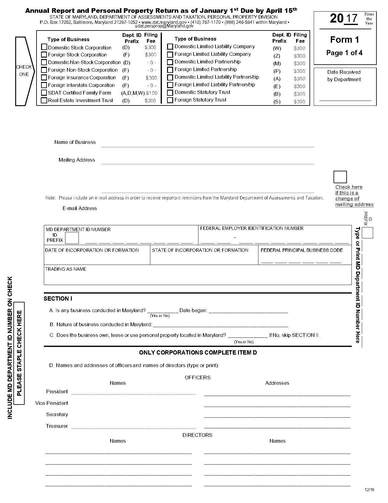 personal property return for maryland